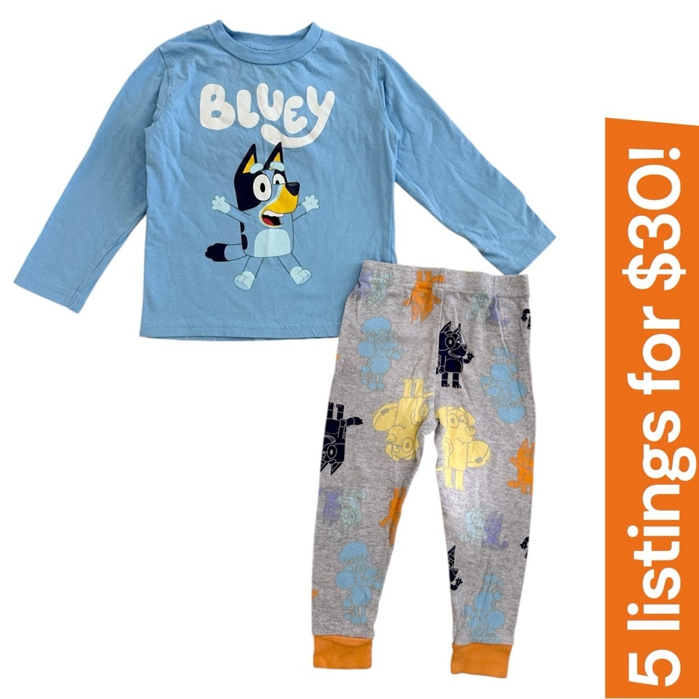 Bluey Toddler Kids Pajama Set Nearly New Size 4T- Blue and Gray